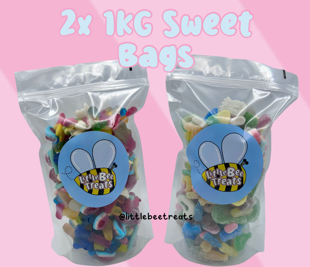 2x 1KG Resealable Pick and Mix Sweet Bags Fizzy & Non Fizzy